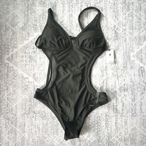 COPY - NWT Shade & Shore olive green long torso Medium one piece swimsuit